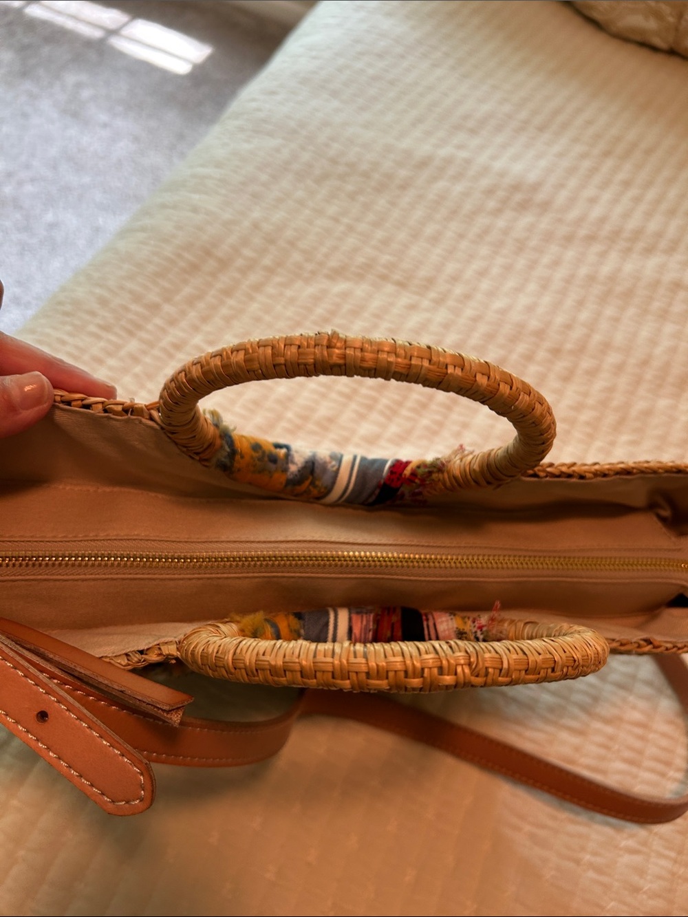 Sam Edelman Multicolor Patchwork Straw Tote with Tan Strap - Picture 3 of 5